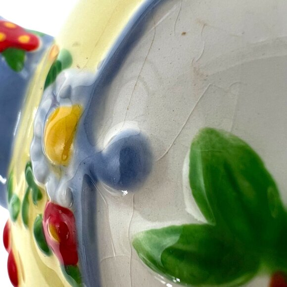 Mary Engelbreit Ceramic Cherry Teapot Tea for One Yellow Blue Rare - Picture 8 of 15